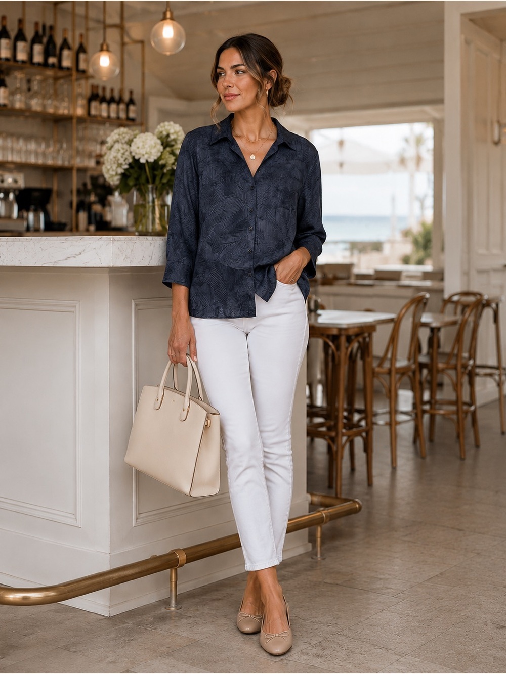 Erin London Black Textured Button Front Blouse | 3/4 Sleeve Career Casual Top - Picture 1 of 13